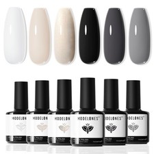 modelones White Black Gel Nail Polish Set -6 Colors Black Milky White Neutral...