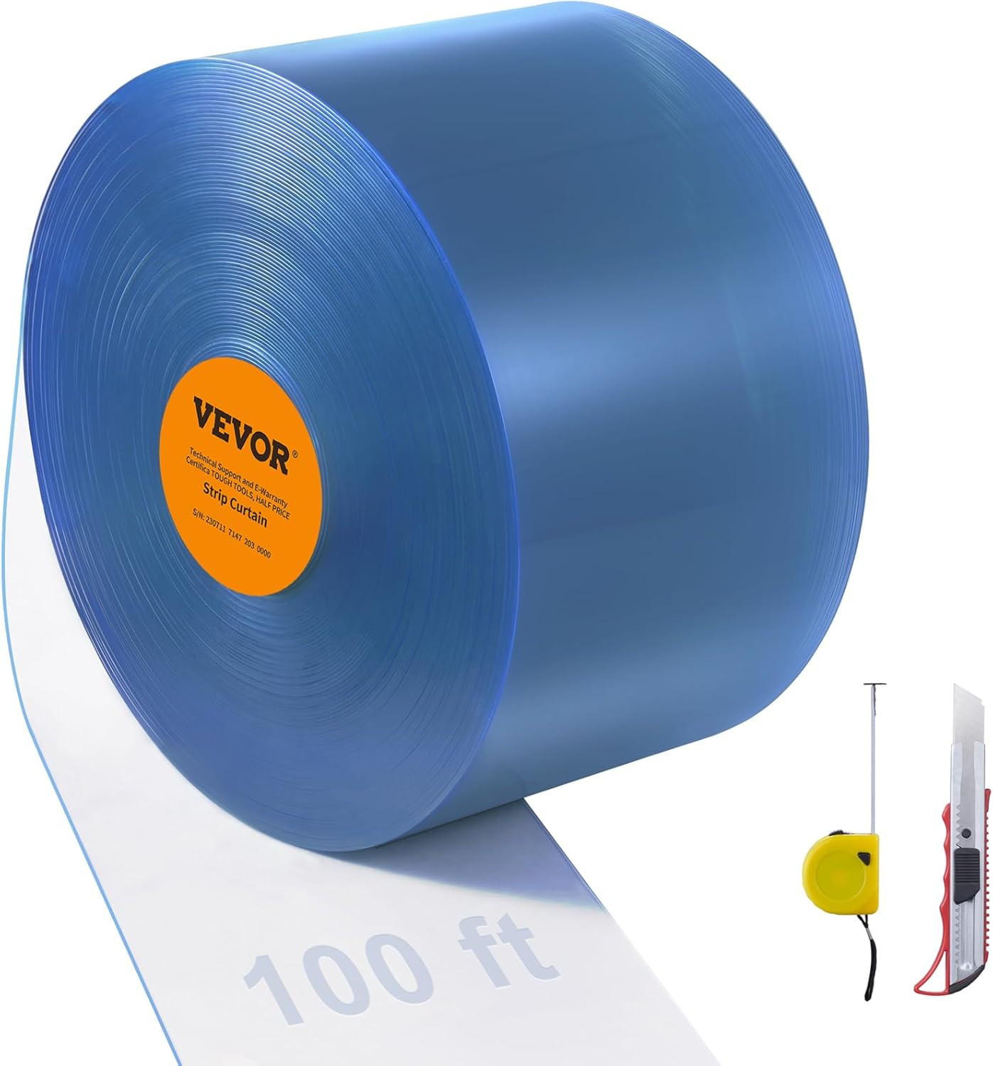 Strip Curtain, 100' Length X 12" Width X 0.12" Thickness, Clear PVC Smooth Curta