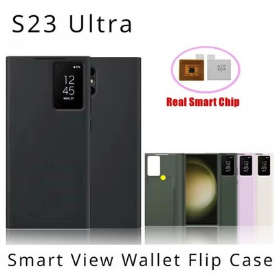 Smart View Wallet Flip Leather Phone Case For Samsung Galaxy S23 Ultra SM-S918B 