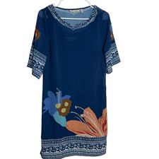 Soft Surroundings Petite XS Blue Floral Sheer Overlay Dress Lined Hibiscus