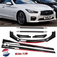 Front Bumper Lip Spoiler Splitter Side Skirt Glossy Black FOR Infiniti Q50 Sport