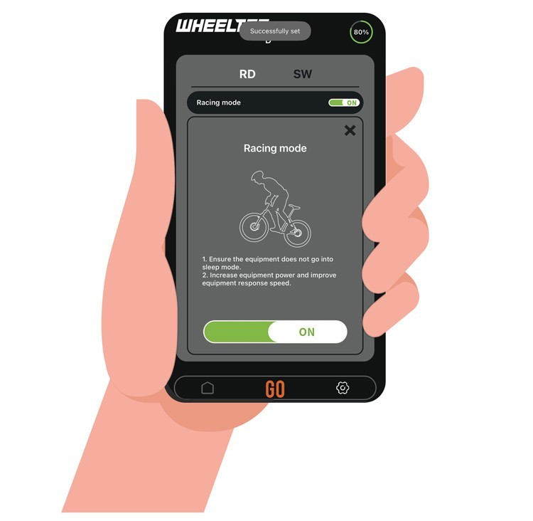 WHEELTOP app Racing mode toggle screen