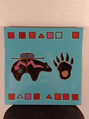 Masterwork Hand-crafted Art Tile. 6'' Square Bear And Paw