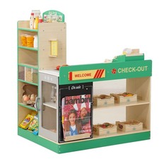 Wooden Grocery Store Playset for Kids, Pretend Play Market with Checkout Coun...