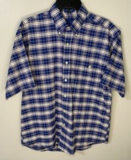 Towncraft Shirt Men M Blue Plaid Wrinkle Free Short Sleeve Button Down Vintage