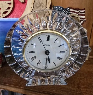  Vintage Staiger Crystal Glass Clock 5'' Round Quartz Desk Mantle Germany Working
