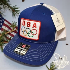 USA Olympics Retro Cap Richardson 112 Blue / White Trucker SnapBack Hat Team USA