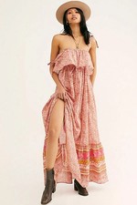Free People Tangier Babydoll Ruffle Maxi Dress, Pink Rose, Small, RRP $158
