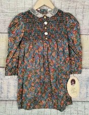 Rare Editions Dress Girls Size 6 Blue Pink Floral Cottage 80s Made USA Vintage