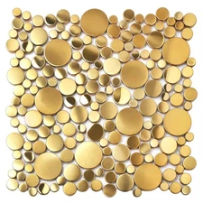 Gold Tile for Kitchen Backsplash Wall Penny Round Bubble Tiles for Bathroom S...