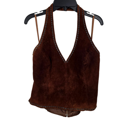 Vintage Venus Williams Wilson Brown Leather Halter Top Snap Button Medium
