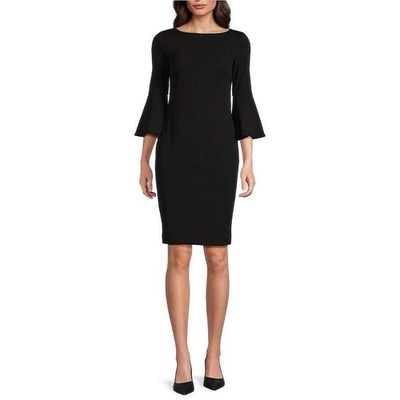 Calvin Klein Sheath Dress Women Size 10 Black Bell Sleeve Sheer Detail CD8C167X