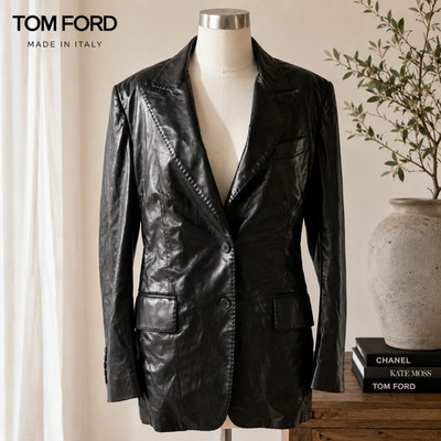 Tom Ford Black Lambskin Leather Blazer Jacket IT 40 US 4-6 Made in Italy Women's