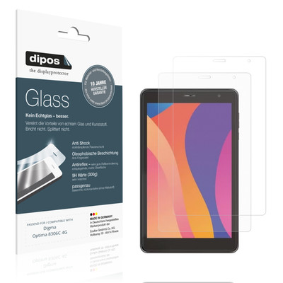 2x Schutzfolie für Digma Optima 8306C 4G matt - Anti-Shock 9H Folie dipos Glass