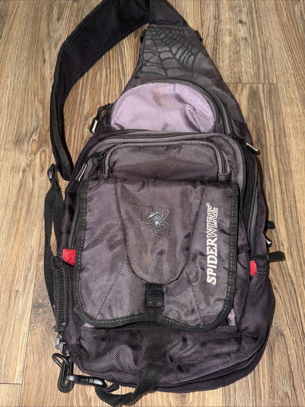 SpiderWire Black Fishing Backpack Crossbody Sling Tackle Bag, Outdoor