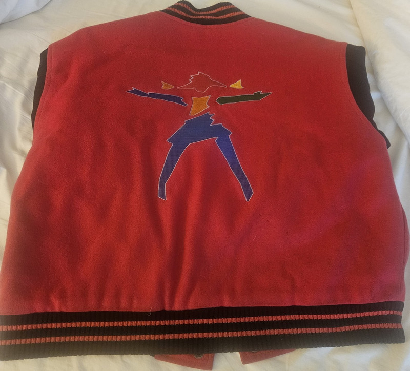 American Girl Girls Red/Black Varsity Jacket Snap Front Embroidered Logo Size 8