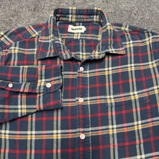 Taylor Stitch Cotton Flannel Button Plaid Long Sleeve Blue Shirt Men 42 Large