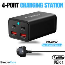 ShopFam 100W GaN USB C Desktop Charger 4 Port PD QC Charging Station UK Plug
