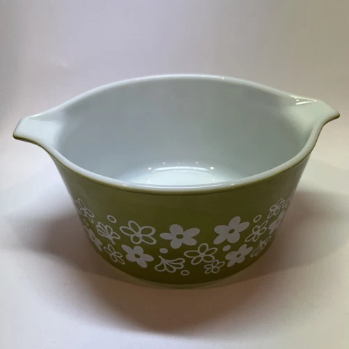 Vintage Pyrex Green Crazy Daisy Spring Blossom Casserole Dish 473 1 Quart Retro