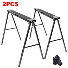 2PCS Black Folding Iron Saw Horses Heavy Duty Metal Trestle Steel Sawhorse Stand
