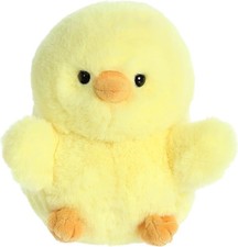 Aurora Round Rolly Pet Chickadee Chick Stuffed Animal - Yellow 5 Inches
