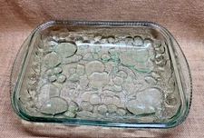 Vintage Libbey Green Glass Orchard Fruit 9x12 Baking Dish Exc Condition