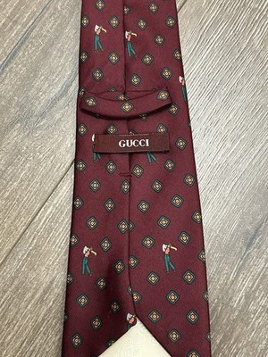 Vintage Gucci 100% Silk Golf Tie Made In Italy 57.5  X 3.5  FLAWS