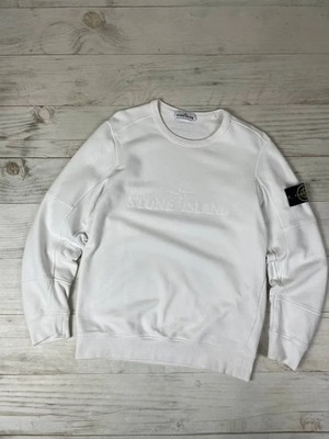 Stone Island Garment Dyed Intarsia Logo Sweatshirt Men Sz S White