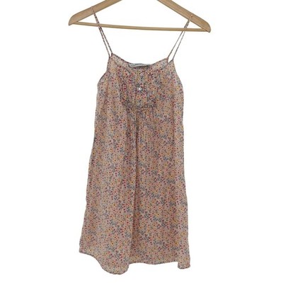 ZARA BASIC Floral Print Mini Dress Spaghetti Straps Button Front Pink Yellow XS