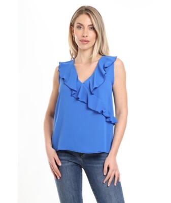 Mara Carol Damen Tanktop elegant aus glänzendem Stoff mit Rüschen 