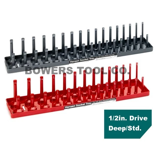 Hansen 9 piezas 1/4 3/8 1/2 SAE Juego de bandejas de enchufe métrico organizador con porta llaves EE. UU. Foto 4 de 4