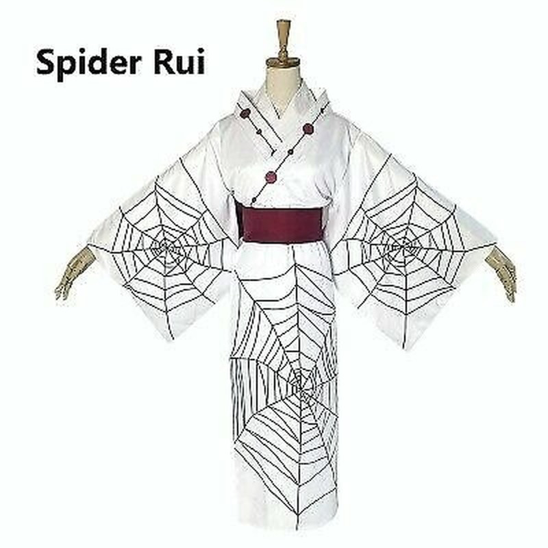 Cheap 4pcs Anime Demon Slayer Kimetsu no Yaiba Spider Oni Ayaki Rui Cosplay  Costume Men's Kimono Full set Halloween Party Outfit