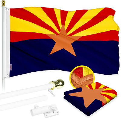 NEW G128 Arizona Flag & Flagpole, 6FT White Pole and 3x5FT Embroidered 300D Flag