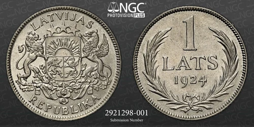 1924 LATVIA LATVIJA LATS. NGC COIN MS 61. A1353