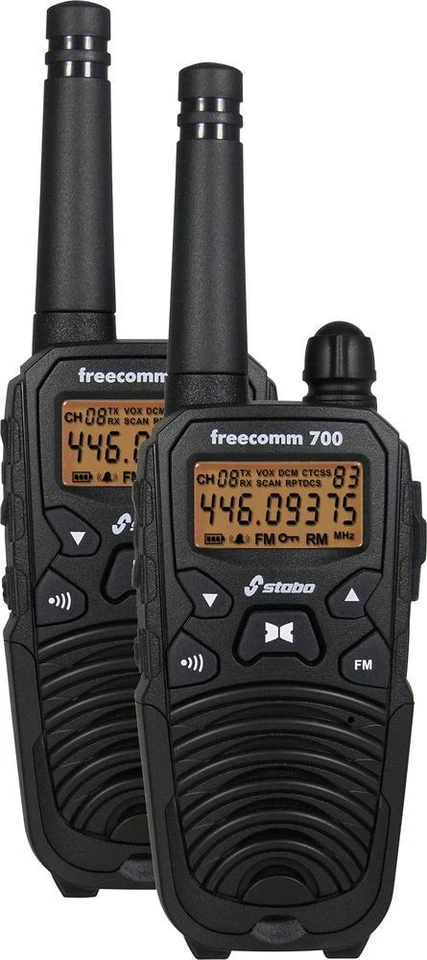 Stabo Freecomm 700 PMR-Funkgerät # (2er Set)Walkie-Talkie, IPX2, bis 10 km,VOX 