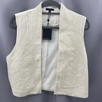NWT Massimo Dutti Cream Heavily Embroidered Open Front Bolero Vest Size Medium