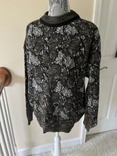 Kennington Vintage Jumper Sweater Made in Italy Wool Gray Geometric Mens XL