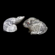 Pr Vtg A Wolf Original Soapstone Sculpture Seal Black Eyes Rabbit Red Eyed 