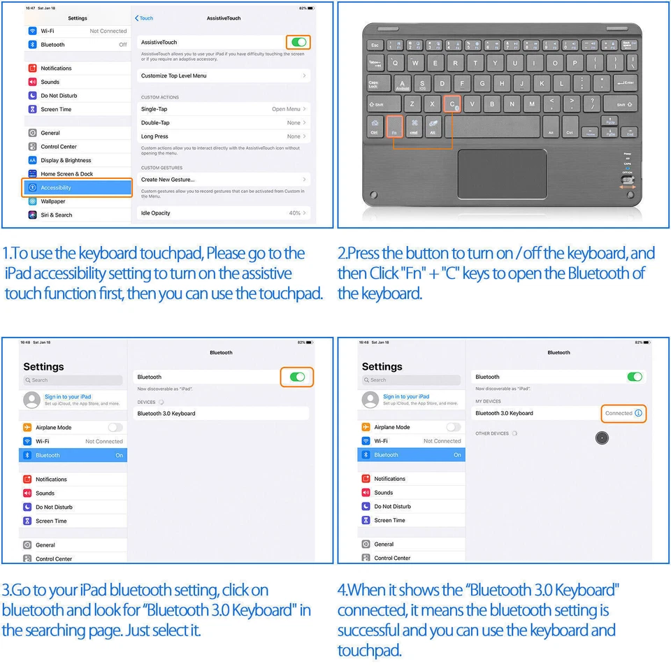 Keyboard Case Cover For iPad 9.7/10.2" 5/6/7/8/9th Gen Air 5/4/3/2/1 Pro 11/12.9 - Image 4 of 4