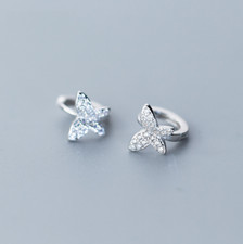 925 Sterling Silver Topaz CZ Butterfly Huggie Hoop Earrings 10mm Gift Box PE40