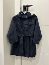 Jacadi Paris Rain Coat Jacket Lined Hooded Blue Button 2 Years 2T