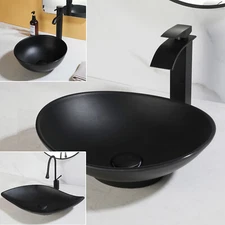 Bathroom Black Vessel Sink Round/Oval Resin Basin Bowl With Faucet And Drain Set