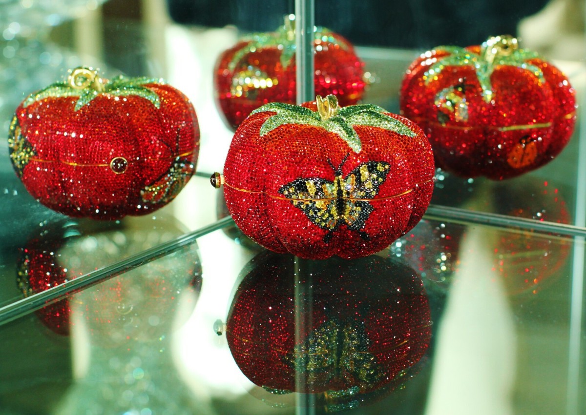 Judith Leiber TOMATO Swarovski Crystal Minaudiere Purse Museum BEE