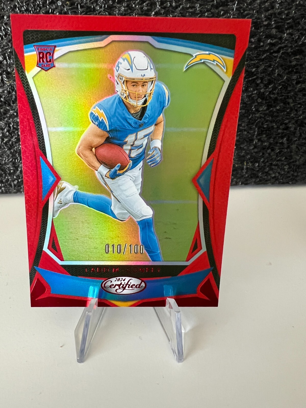 Ladd McConkey 2024 Panini Certified Red Mirror Rookie Card /100 #125