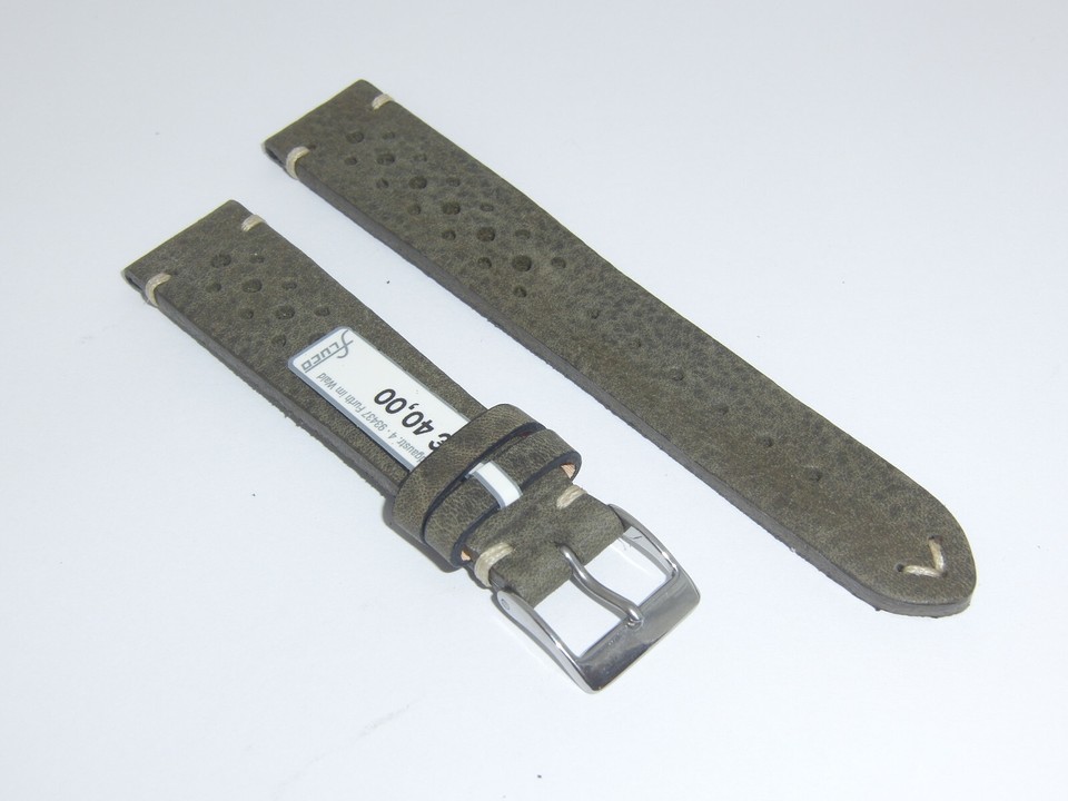 Cinturino Fluco In Pelle Vera 20mm Verde – Modello Hunter, Made In Germany