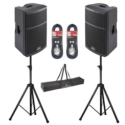 2 x Soundsation Hyper-Pro 12 Plus 12' Aktivlautsprecher mit Ständer und Kabel