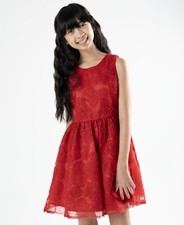 Rare Editions Big Girls Floral Soutache with Faux Pearls Dress - Red-10US/DEFECT