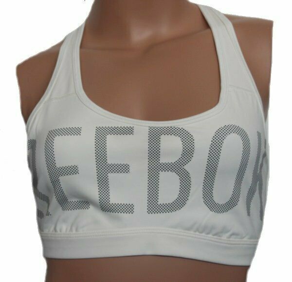 Damen Sport Bh Reebok Hero Racer Bra BR4244 Weiss Schriftzug Motiv S 34 36 Neu-image