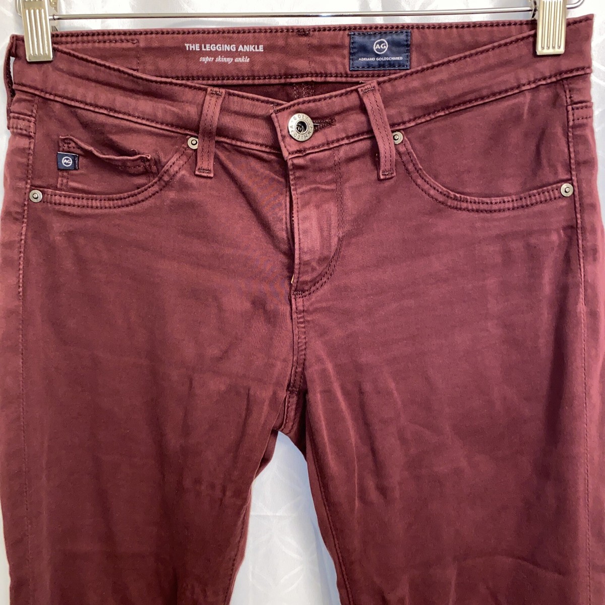 AG The Legging Ankle Super Skinny Jeans SZ 25 X 27 Cranberry Solid 