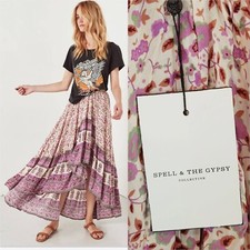 SPELL & THE GYPSY Womens Size L or 12 Plum Gypsy Love Castaway Maxi Skirt NEW